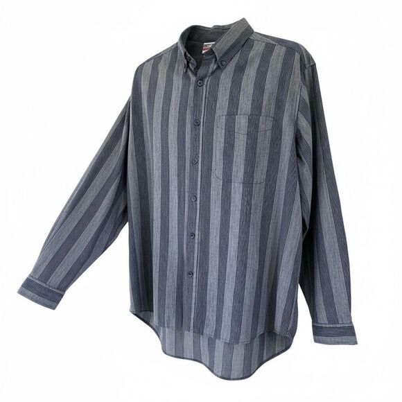 Brittania XL Blue Gray Striped Button Down Shirt 90s Retro Casual Street Style - Picture 3 of 16
